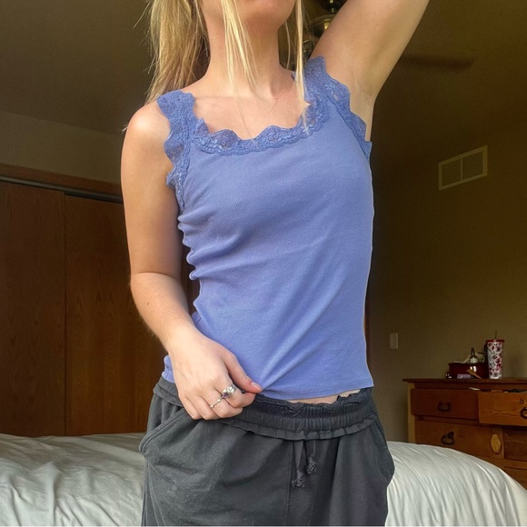 Fresh Produce Periwinkle Lace Ruffled Tank Top - Picture 2 of 4